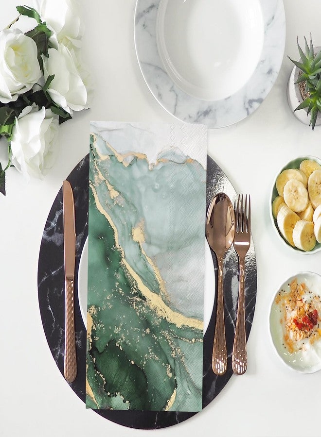 JarThenaAMCS 100Pcs Marble Guest Napkins Green Gold Marble Disposable Napkins 3 Ply Dinner Hand Towel Paper Napkins for Bathroom Wedding Bridal Shower Table Decor Party Supplies - Image 3